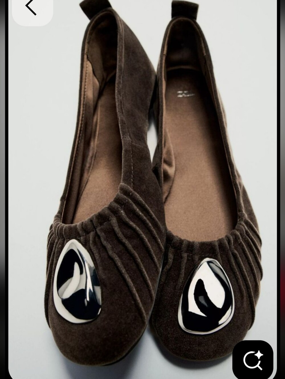 Zara Velvet Ballet Flats - Brown With SILVER accent  EU 39 / US 8.5
